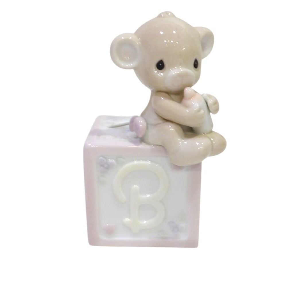 Precious Moments Teddy Bear on Alphabet Block Porcelain Coin Bank 1990 Enesco